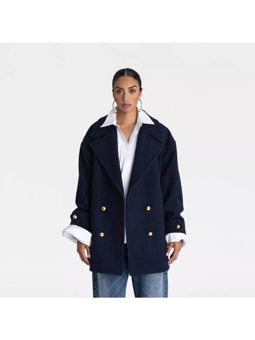 KBB by Kahlana The Pea Coat Navy Blue Wool Blend Peacoat - Women's Size Large